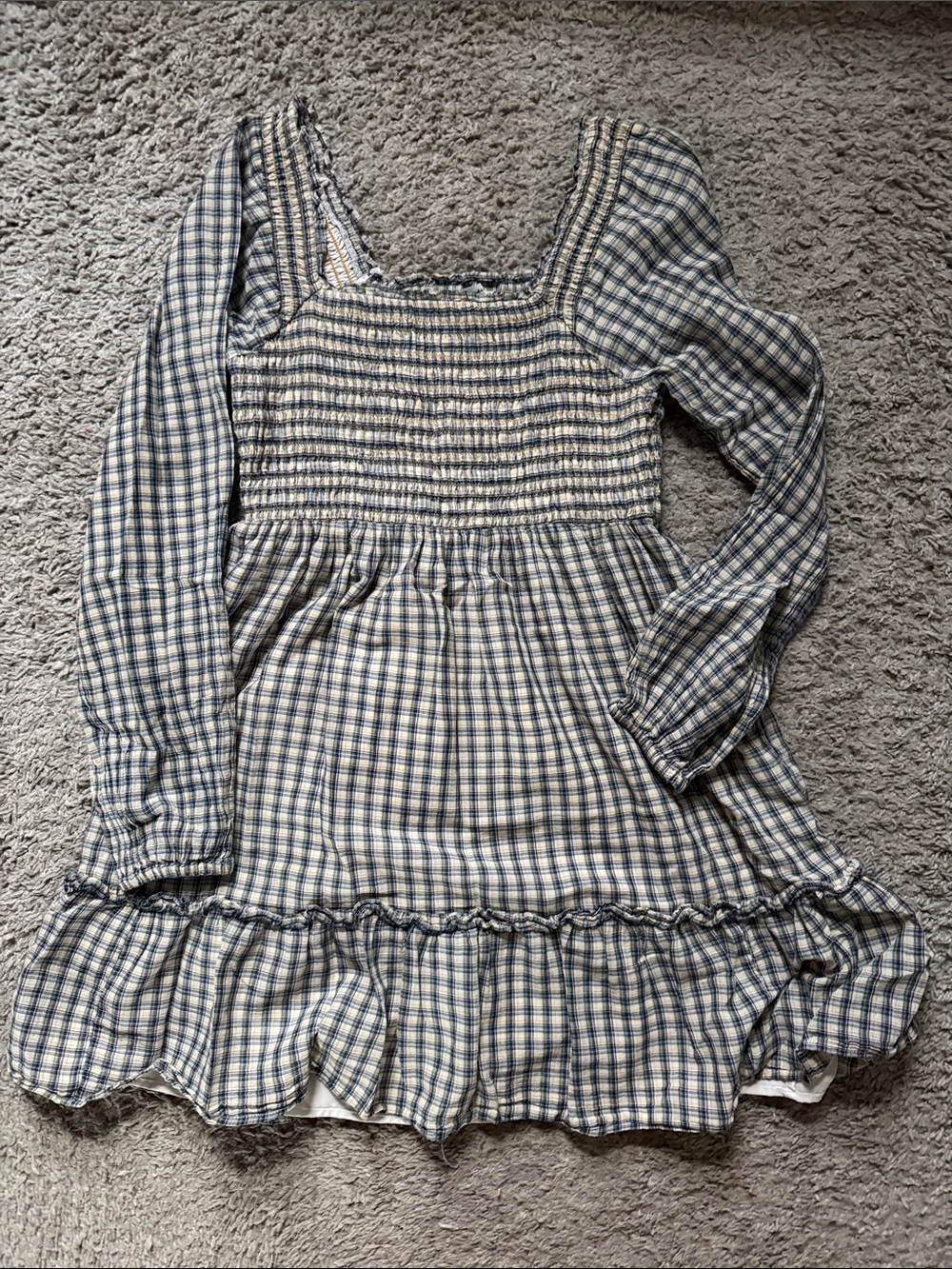 American Eagle Outfitters Blue and White Plaid Smocked Dress